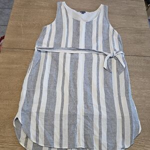 Eddie Bauer Cotton Linen Blend Striped Sleeveless Tank Dress XL Pockets Lined